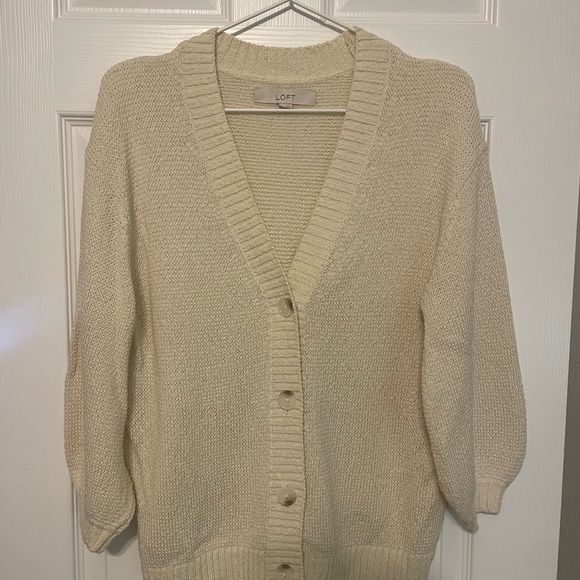 LOFT Sweaters - LOFT Cream Button-Up V-Neck Knit Cardigan